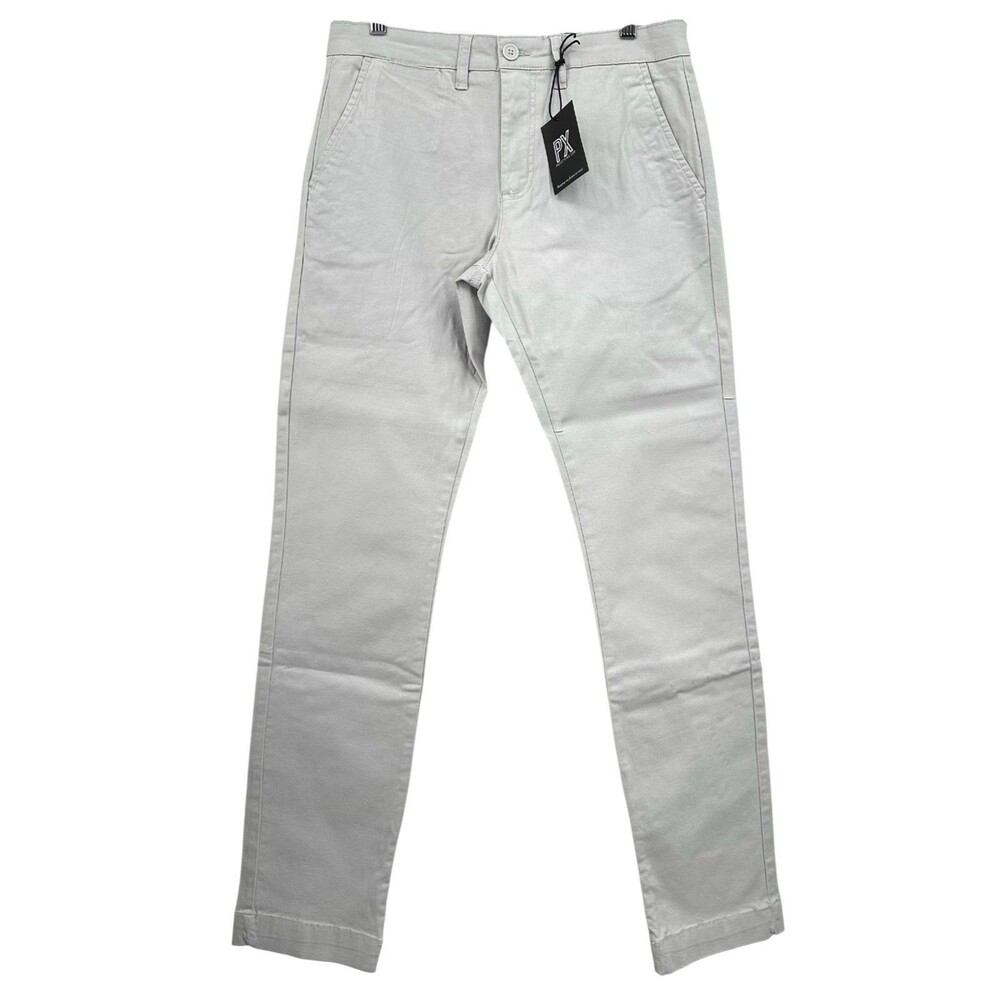 PX CLOTHING Mens 31x34 Grey NWT Straight Fit Flat Front Cotton Twill Chino Pants